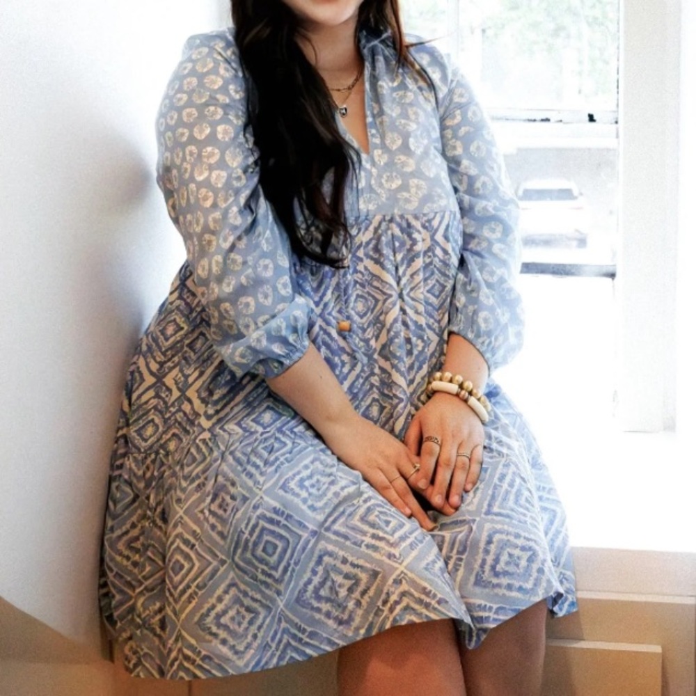 JESSICA SIMPSON Blue Patterned Tiered Mini Dress